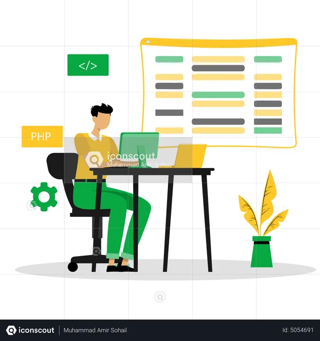Male PHP developer working on website  Illustration