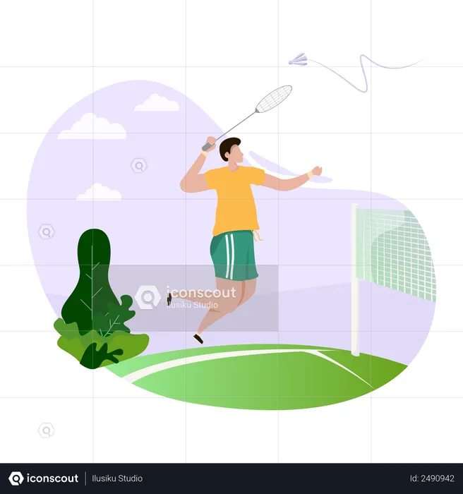 Male player playing badminton  Illustration