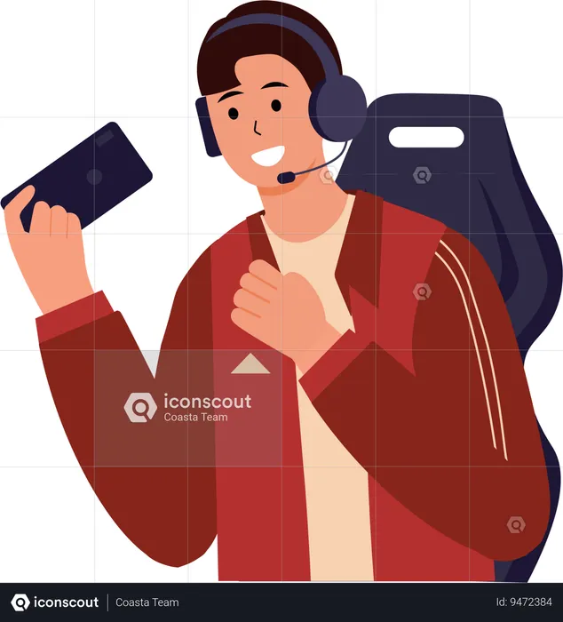 Male Player playing mobile game  Illustration