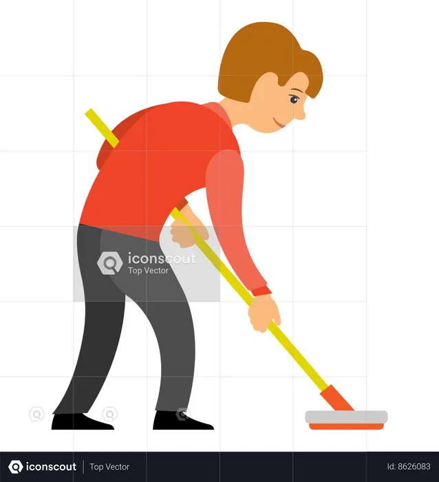 Male playing curling broom  Illustration