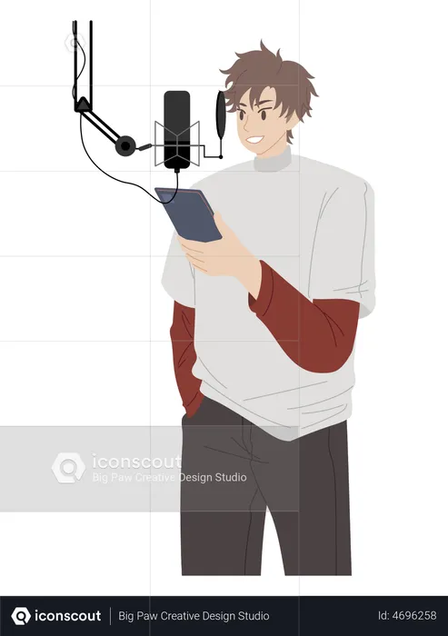 Male podcaster recording podcast  Illustration