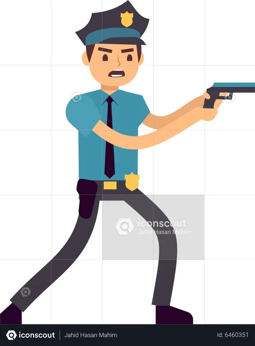 Male Police holding gun  Illustration