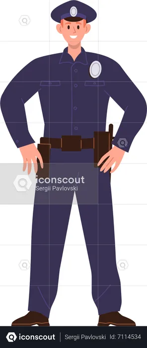 Male Police officer wearing uniform and weapon  Illustration