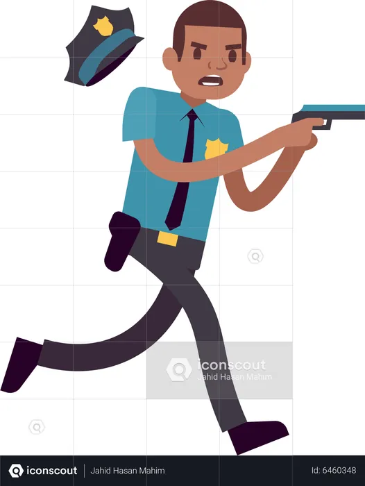 Male Police running with gun  Illustration