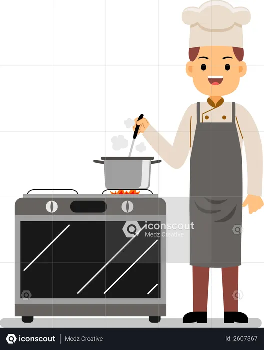 Male professional chef cooking food at the kitchen of the restaurant  Illustration