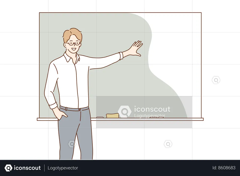 Male professor is explaining on presentation board  Illustration