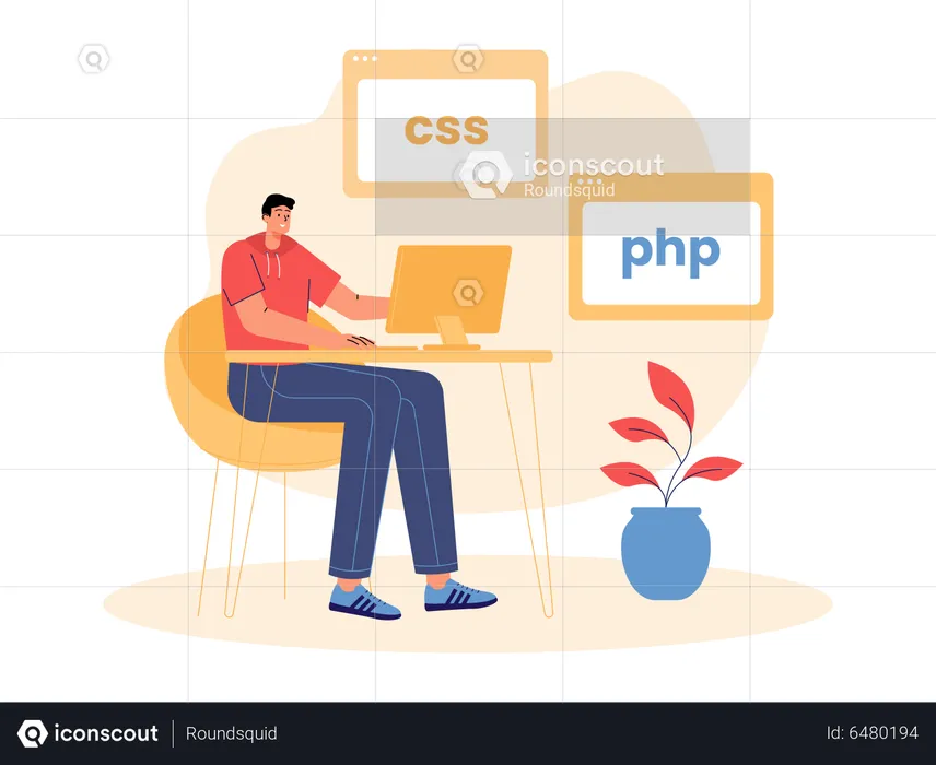 Male programmer developing website at office  Illustration