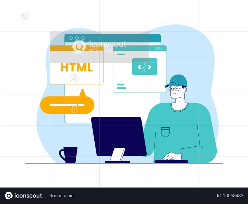 Male programmer doing html coding  Illustration