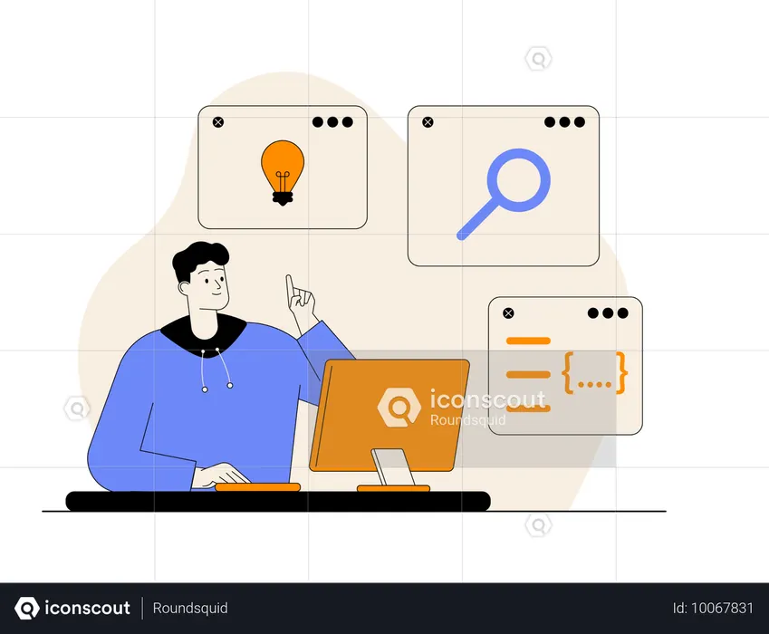 Male programmer having coding idea  Illustration