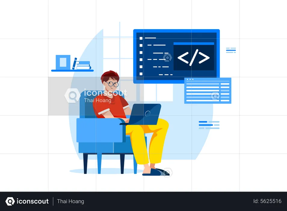 Male Programmer Thinking New Code  Illustration