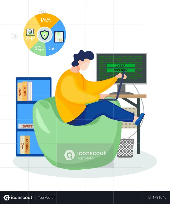 Male Programmer working from home  Illustration