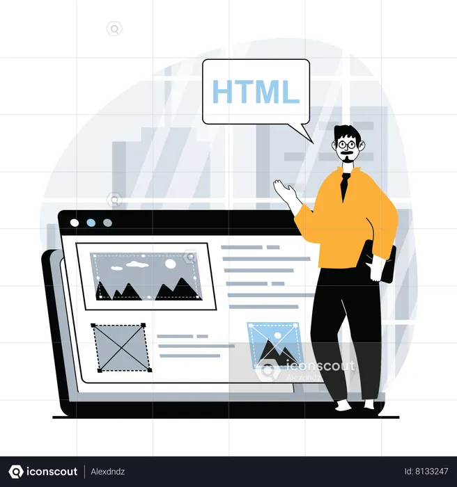 Male programmer working on html code  Illustration