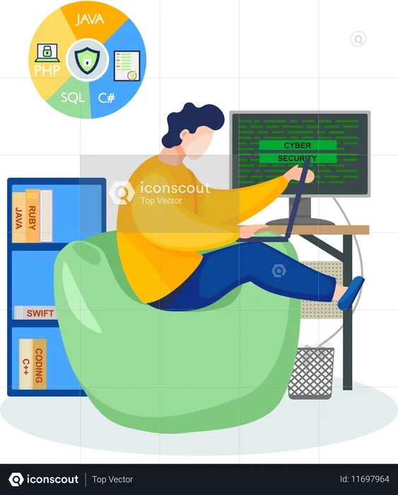 Male Programmer working on web developing on computer  Illustration