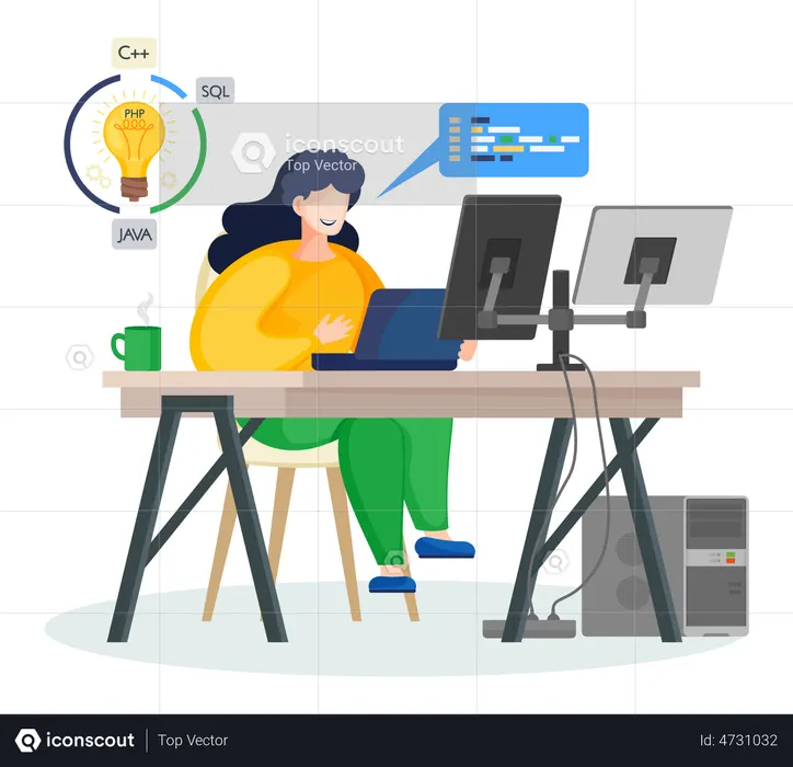 Male Programmer working on web development on computer  Illustration