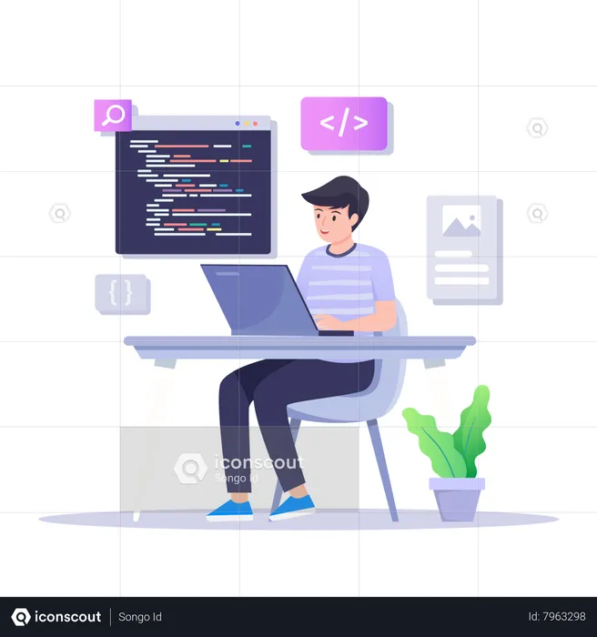 Male Programmer Working On Website Development  Illustration