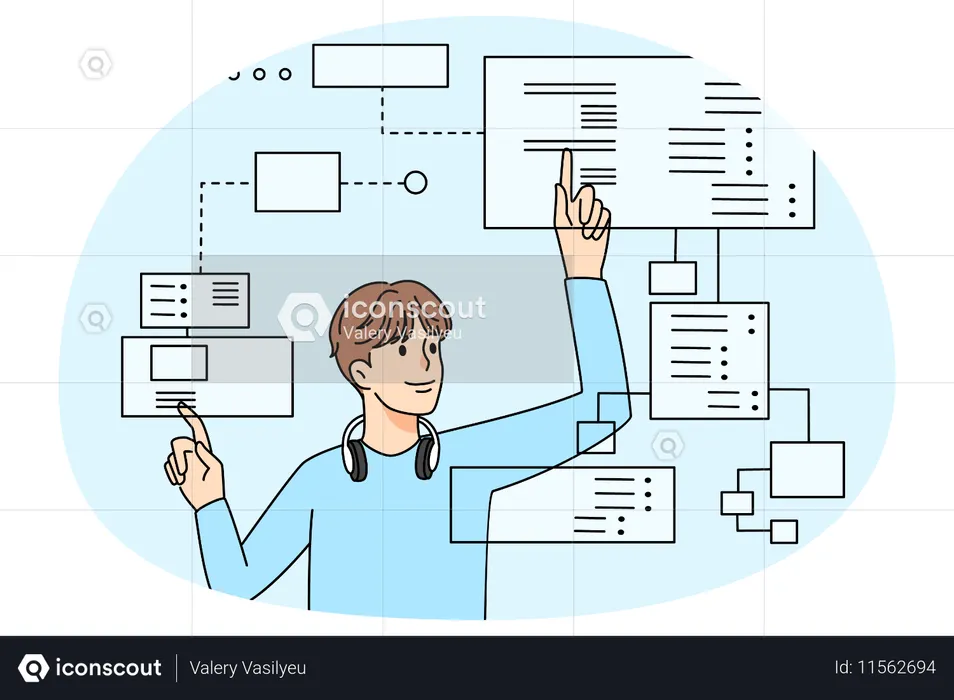 Male programmer working with tabs  Illustration