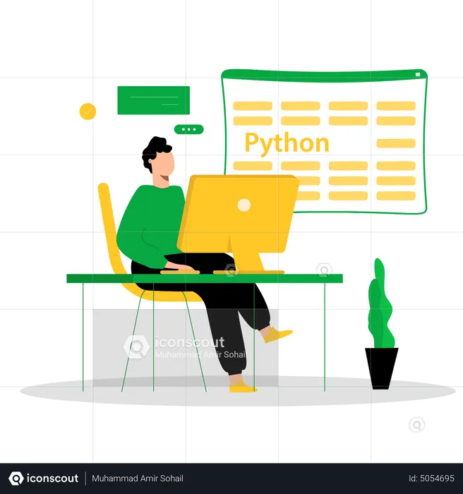 Male python developer working on website  Illustration