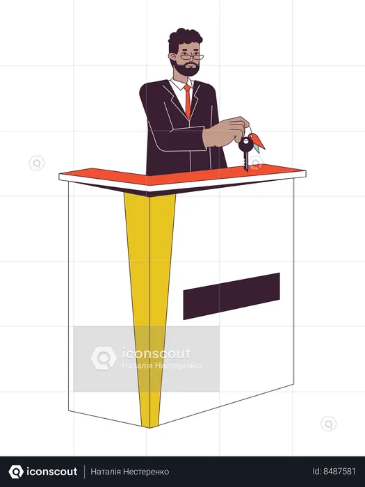 Male receptionist at hotel front desk  Illustration