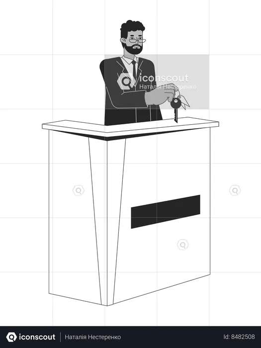 Male receptionist at hotel front desk  Illustration