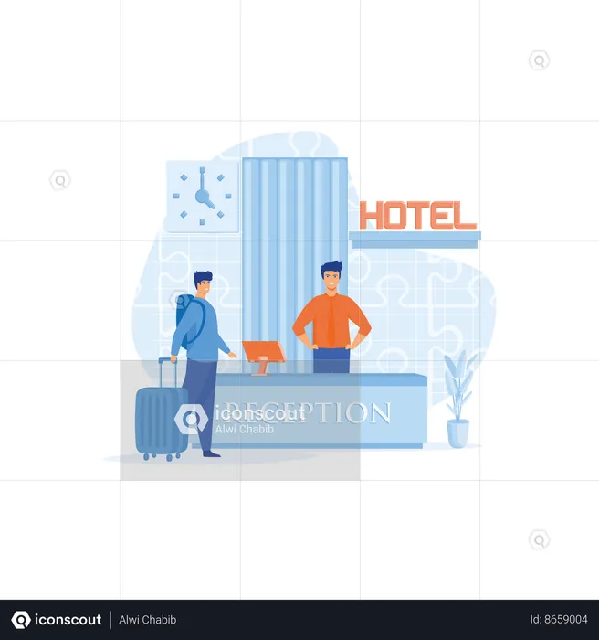 Male receptionist provide information to people  Illustration