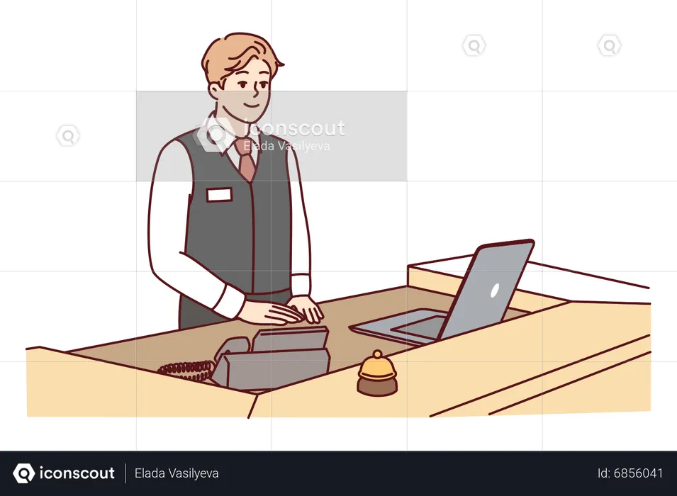 Male receptionist working at hotel  Illustration