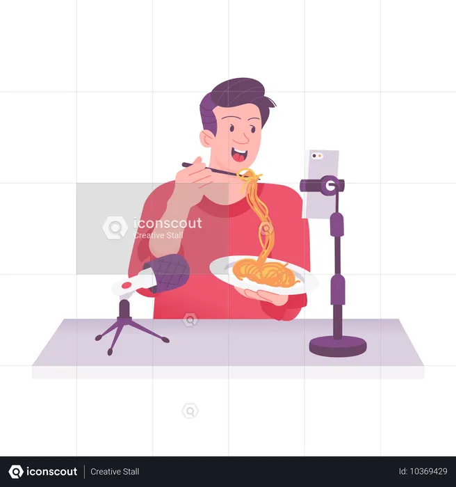 Male Recording Food Vlogging  Illustration