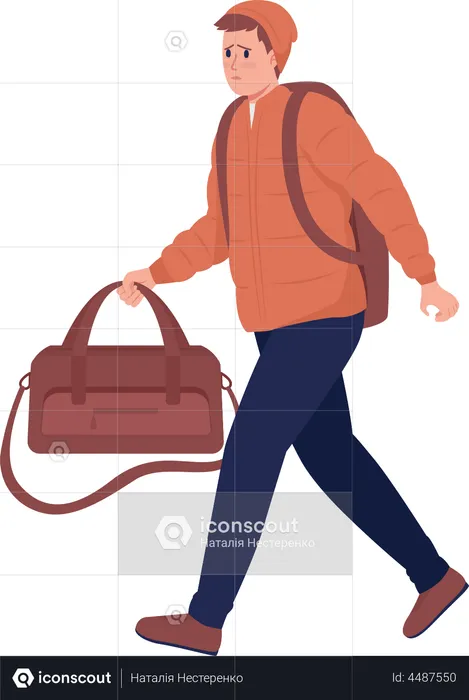 Male refugee with luggage running away from war  Illustration
