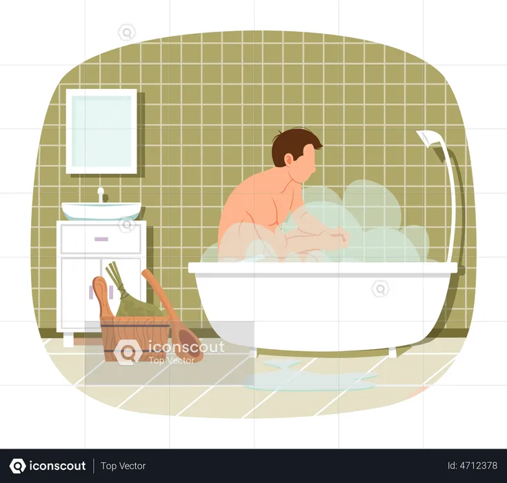 Male relaxing in home sauna  Illustration