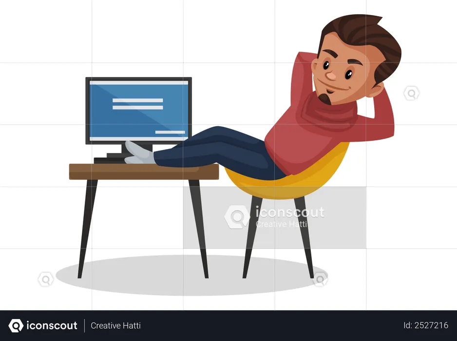 Male relaxing while working  Illustration
