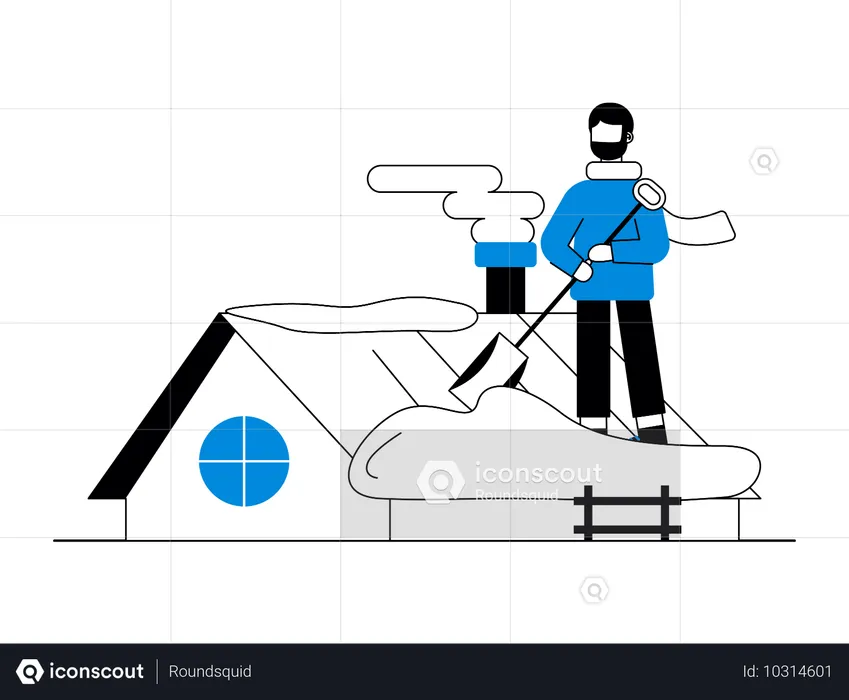 Male Remove Snow From Home Root  Illustration