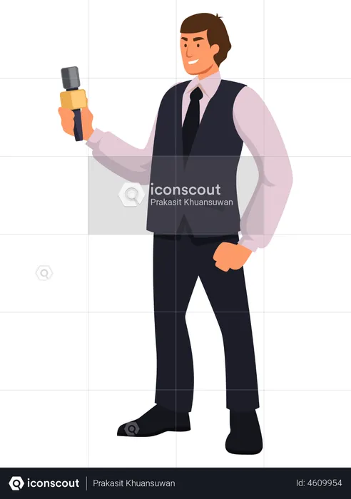 Male reporter holding mic  Illustration