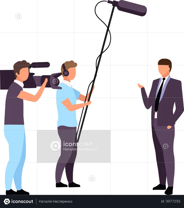 Male reporter with camera team  Illustration