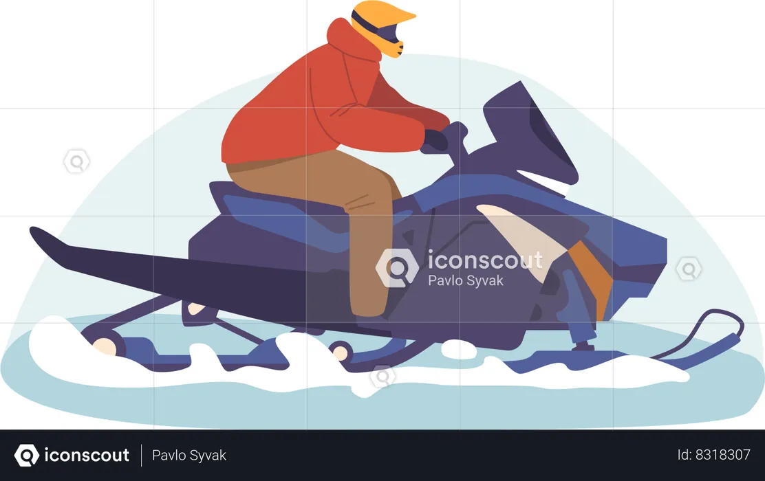 Male riding Snowmobile  Illustration
