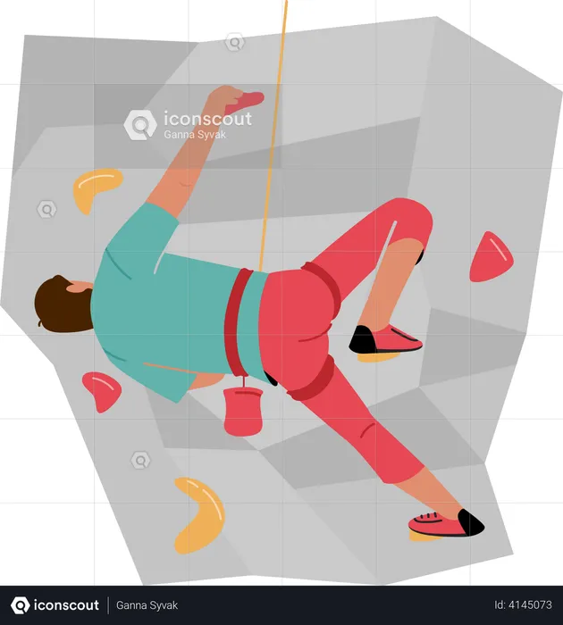 Male rock climber climbing wall  Illustration