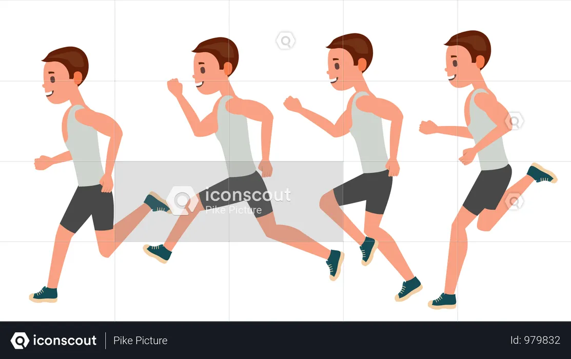 Male Running Vector. Animation Frames Set. Sport Athlete Fitness Character. Marathon Road Race Runner. Side View. Sportswear. Jogging, Workout. Isolated Flat Illustration  Illustration