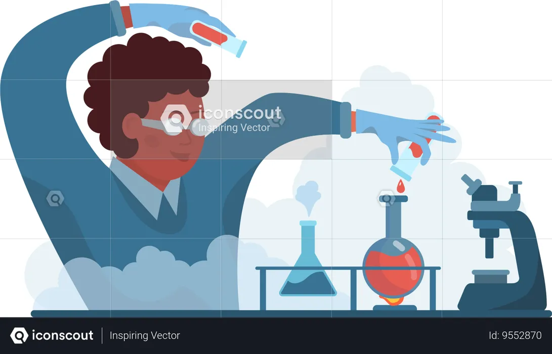 Male scientist doing chemical experiment  Illustration