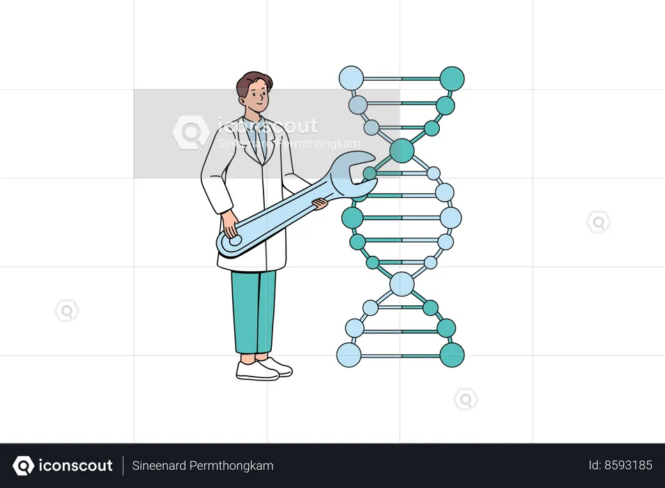 Male scientist doing genome editing  Illustration