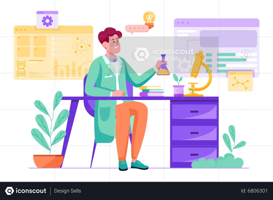 Male scientist doing research  Illustration