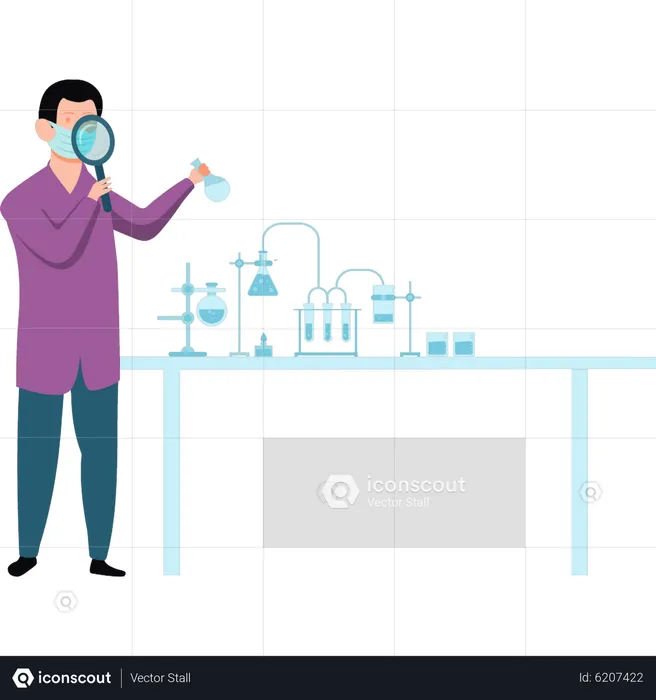 Male scientist doing research in lab  Illustration