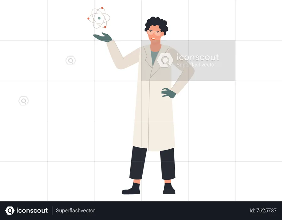 Male scientist research on atom  Illustration