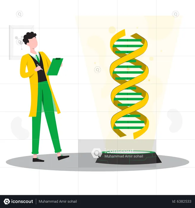 Male scientist research on dna  Illustration