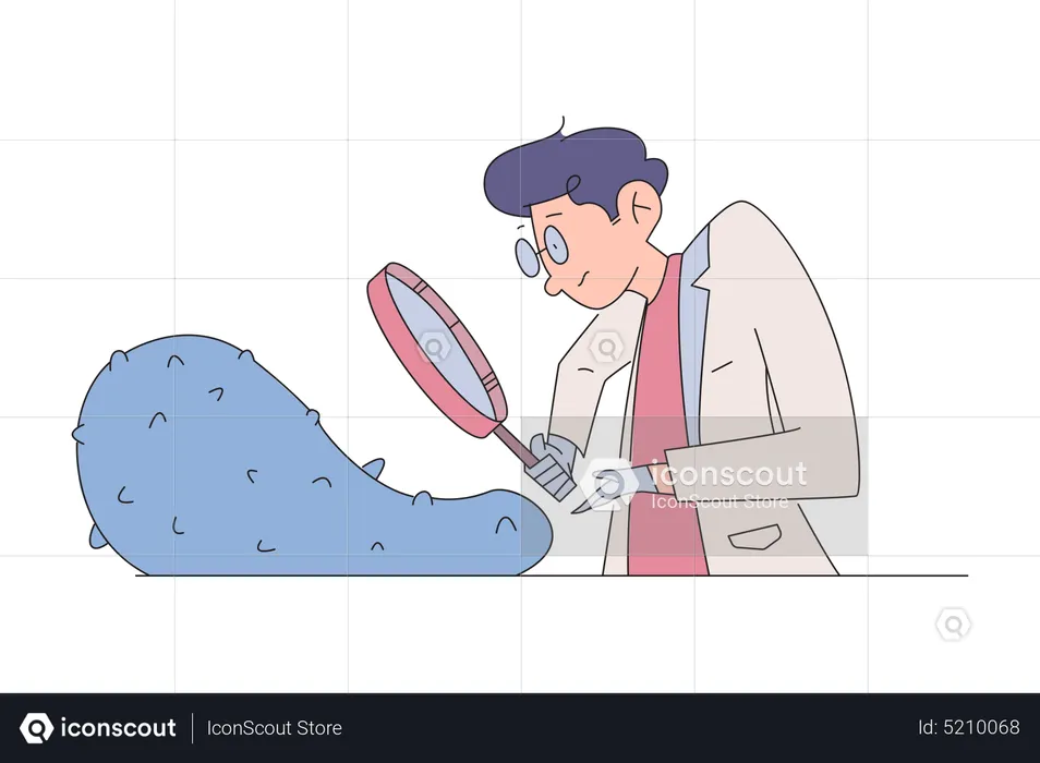Male scientist searching using magnifying glass  Illustration