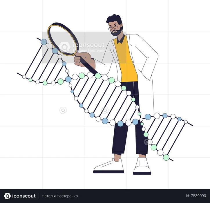 Male Scientist studying dna  Illustration