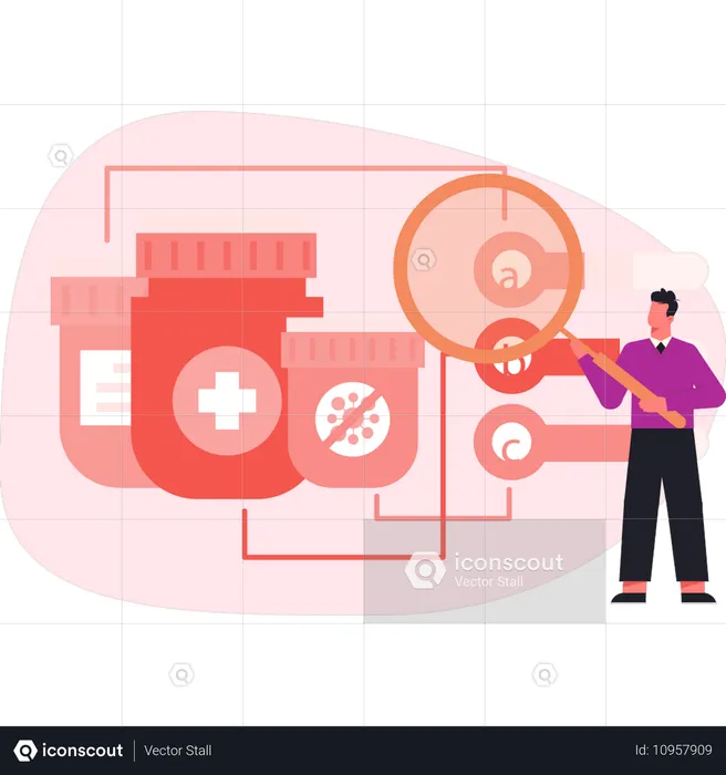 Male Scientist taking help from robot in DNA analysis  Illustration