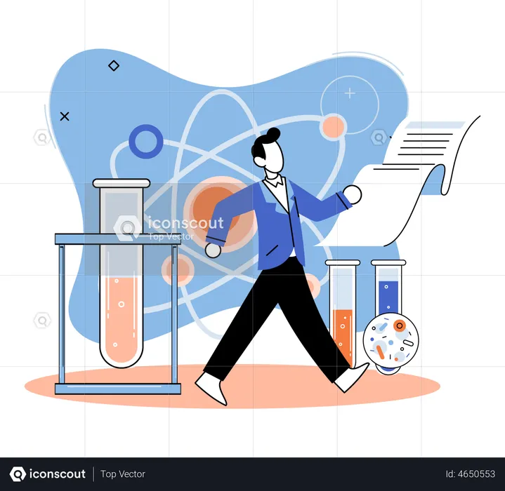 Male scientist with test tube and report  Illustration