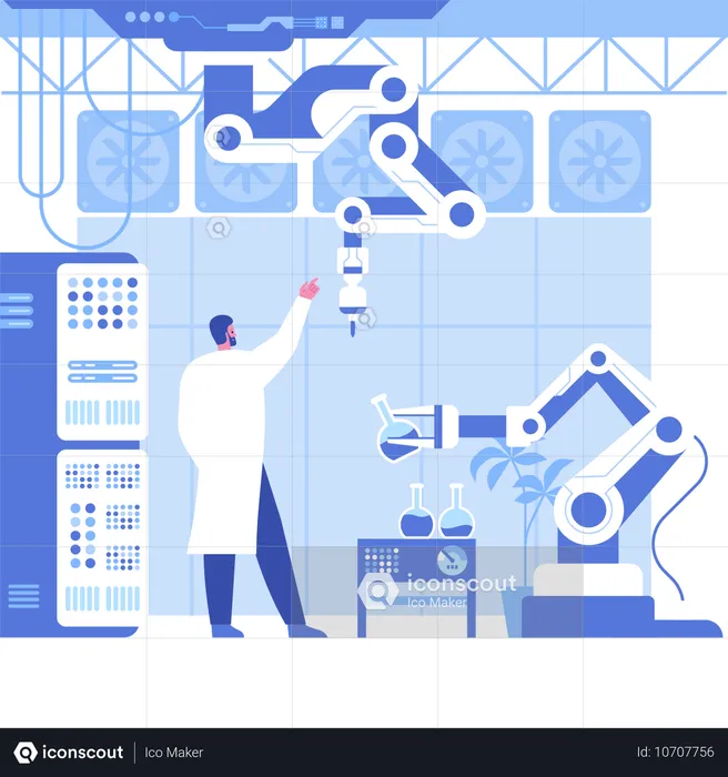 Male Scientist working on chemical in Automated scientific laboratory  Illustration