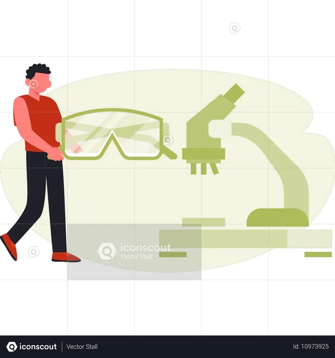 機器を操作する男性科学者  イラスト