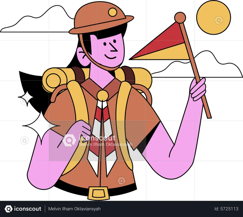 Male scout holding flag  Illustration