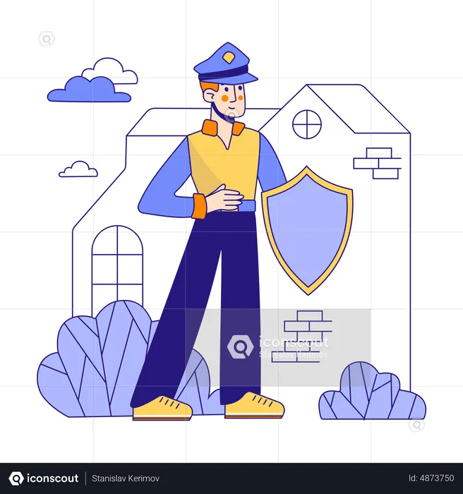 Male security guard keeping house safe  Illustration