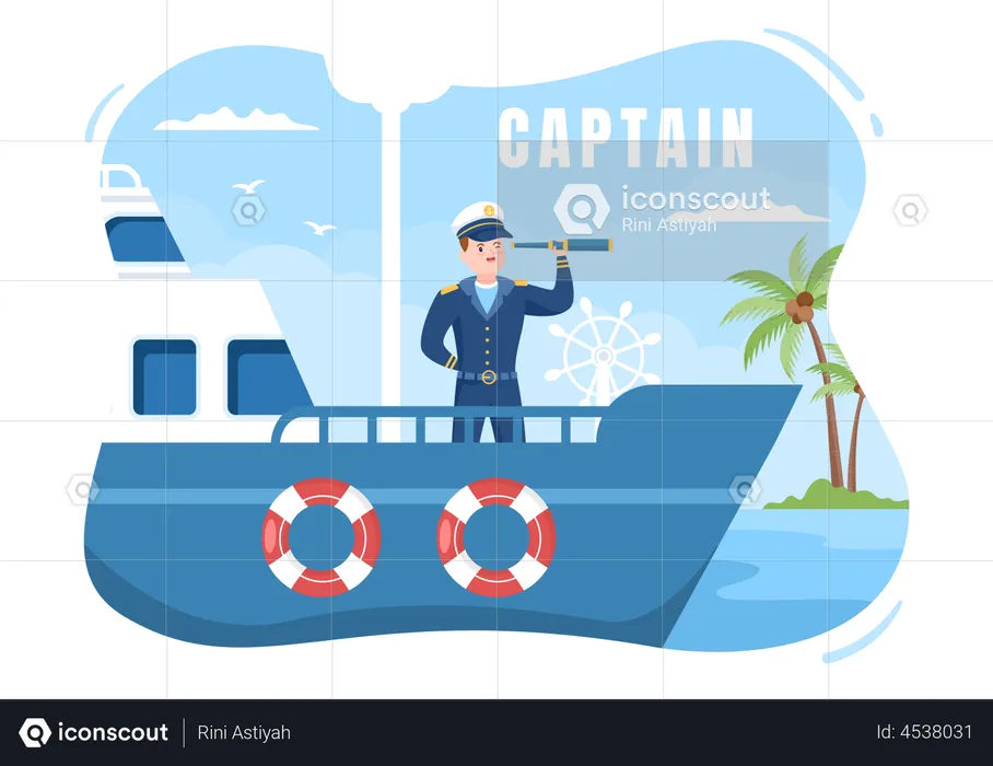 Male Ship captain finding something  Illustration